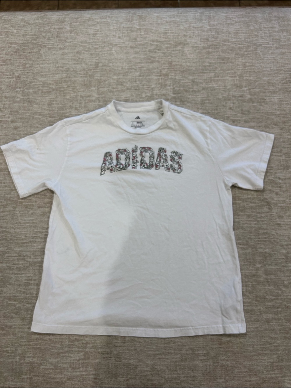 adidas White Short Sleeve Tee with Floral Logo